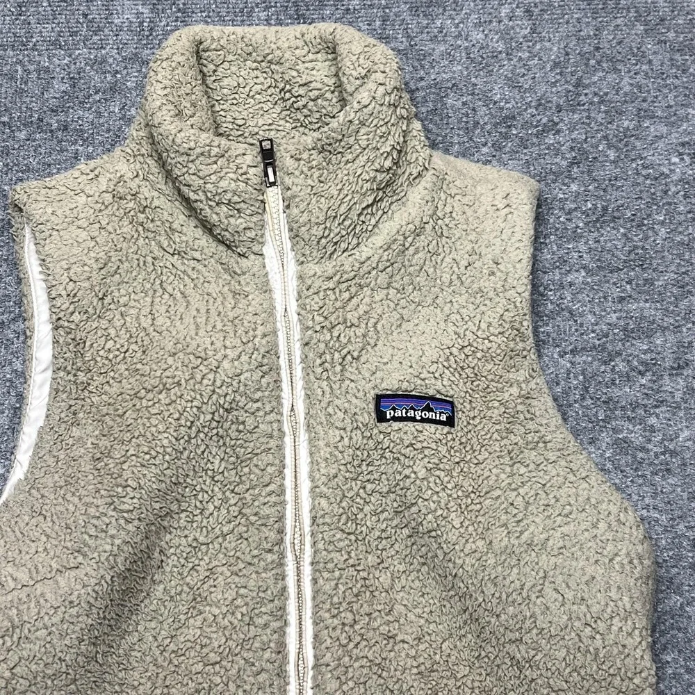 Patagonia Los Gatos Fleece Vest Womens Medium Beige Full Zip Pockets Sherpa Warm - Picture 2 of 10